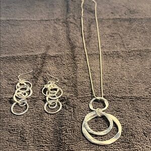 Chic Silver Circle Necklace & Earring Set. Earrings are 2"  and Necklace is 22"
